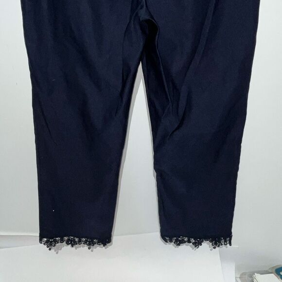 Jenna Rose Women's Navy Blue Lace Hem Pull On Cropped Pants Size Small NWT - Picture 8 of 11